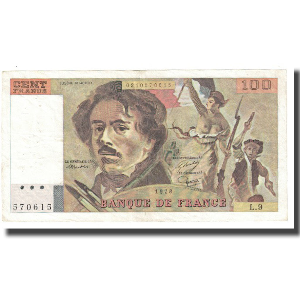 França, 100 Francs, Delacroix, 1978, BRUNEEL, BONARDIN, VIGIER, VF(30-35)