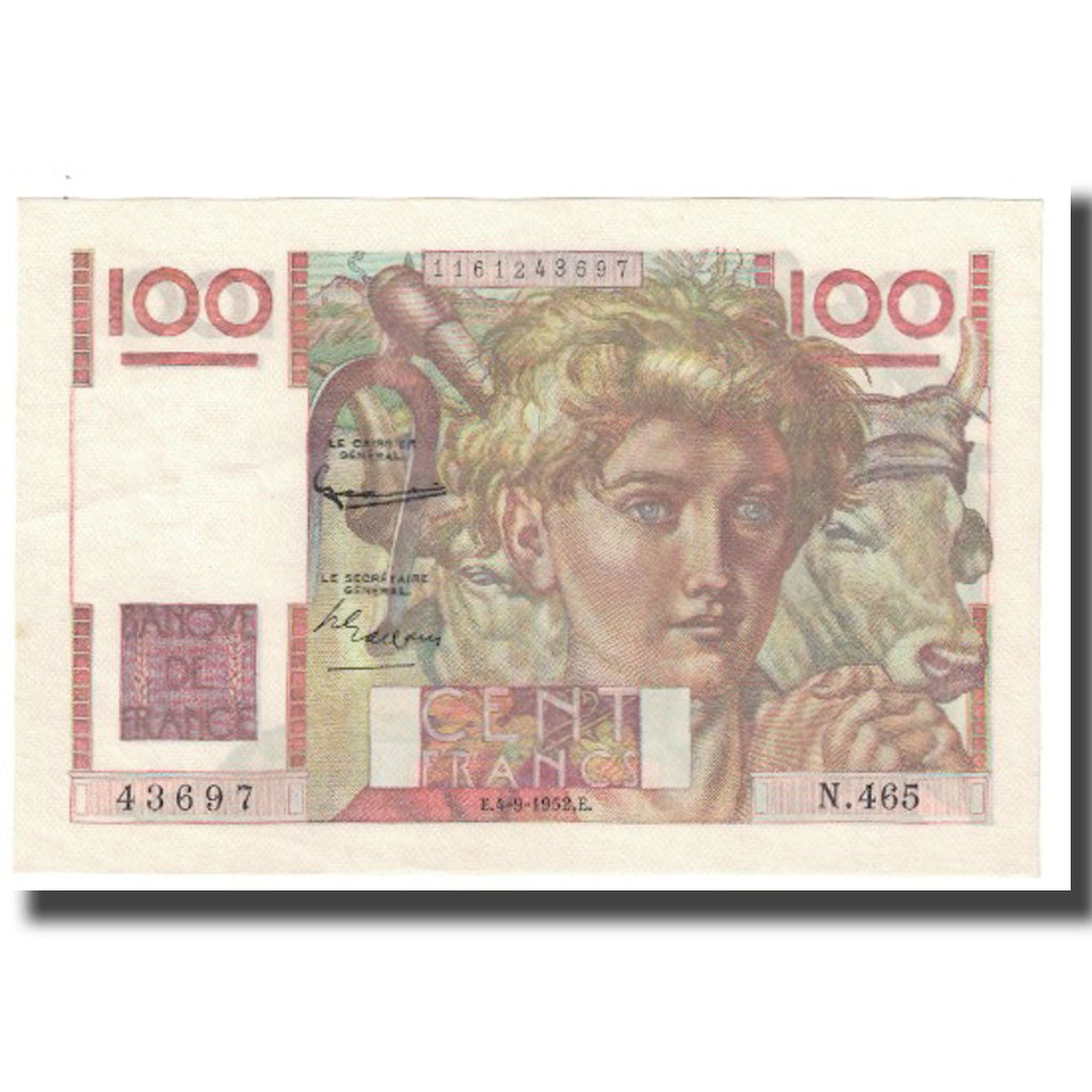 France, 100 Francs, Jeune Paysan, 1952, D AMBRIERES, GARGAM, 1952-09-04