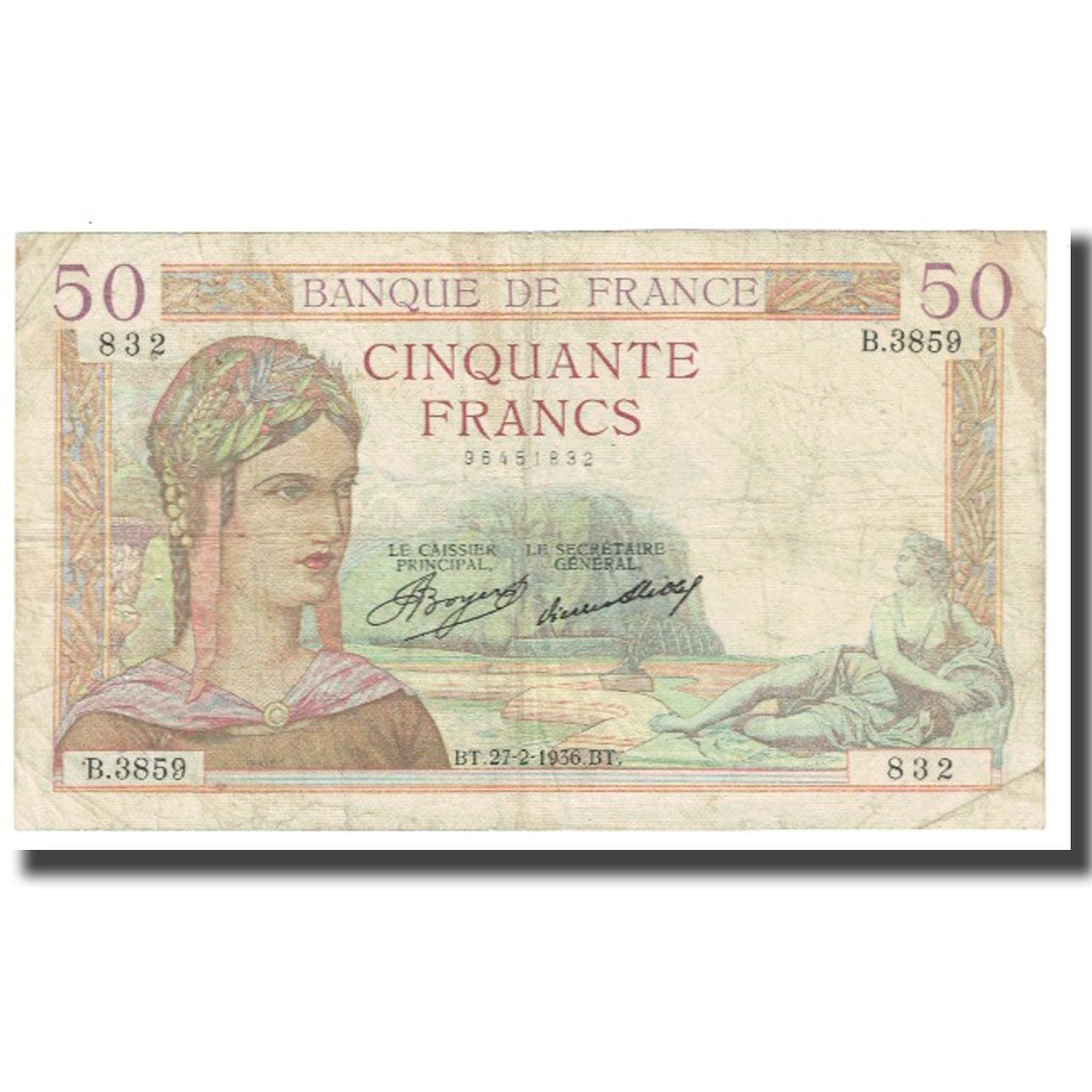 Francia, 50 Francs, Cérès, 1936, P. Rousseau and R. Favre-Gilly, 1936-02-27