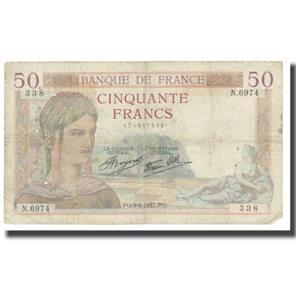 France, 50 Francs, Cérès, 1937, P. Rousseau and R. Favre-Gilly, 1937-09-09