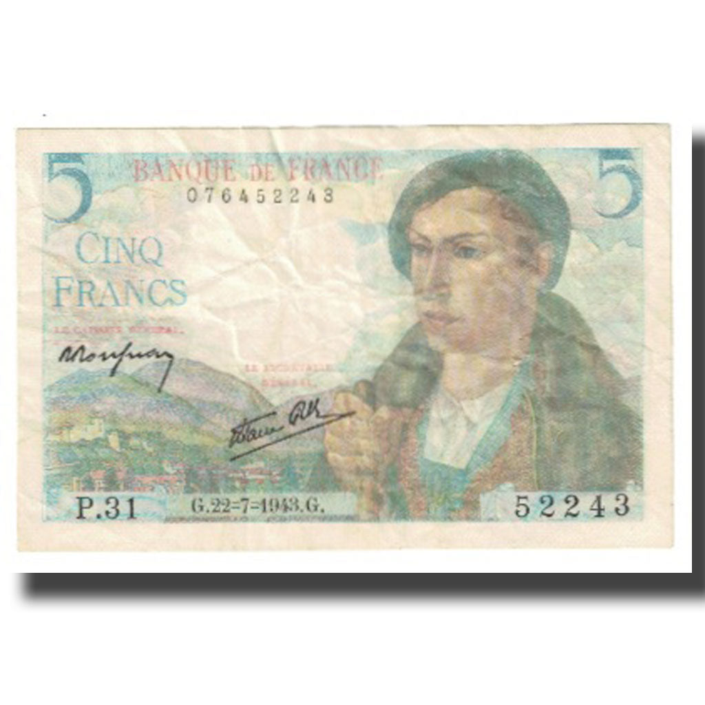 France, 5 Francs, Berger, 1943, P. Rousseau and R. Favre-Gilly, 1943-07-22, TTB