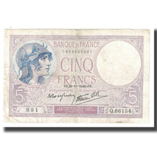 France, 5 Francs, Violet, 1940, P. Rousseau and R. Favre-Gilly, 1940-11-28