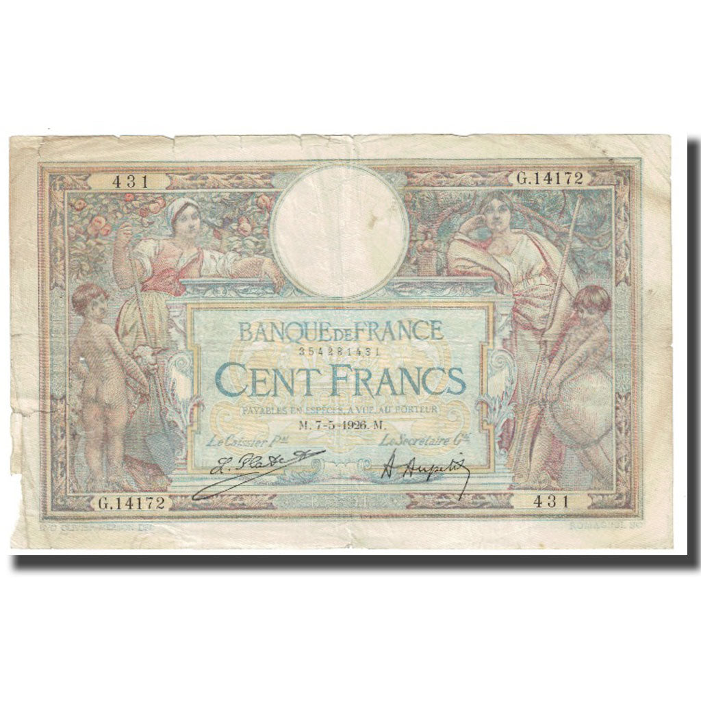 France, 100 Francs, Luc Olivier Merson, 1926, P. Rousseau and R. Favre-Gilly