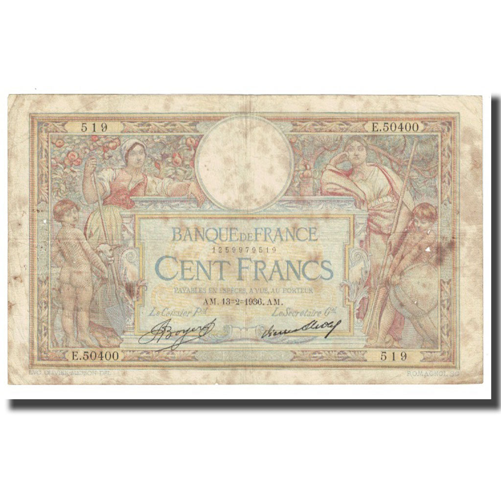 Frankrijk, 100 Francs, Luc Olivier Merson, 1936, P. Rousseau and R. Favre-Gilly