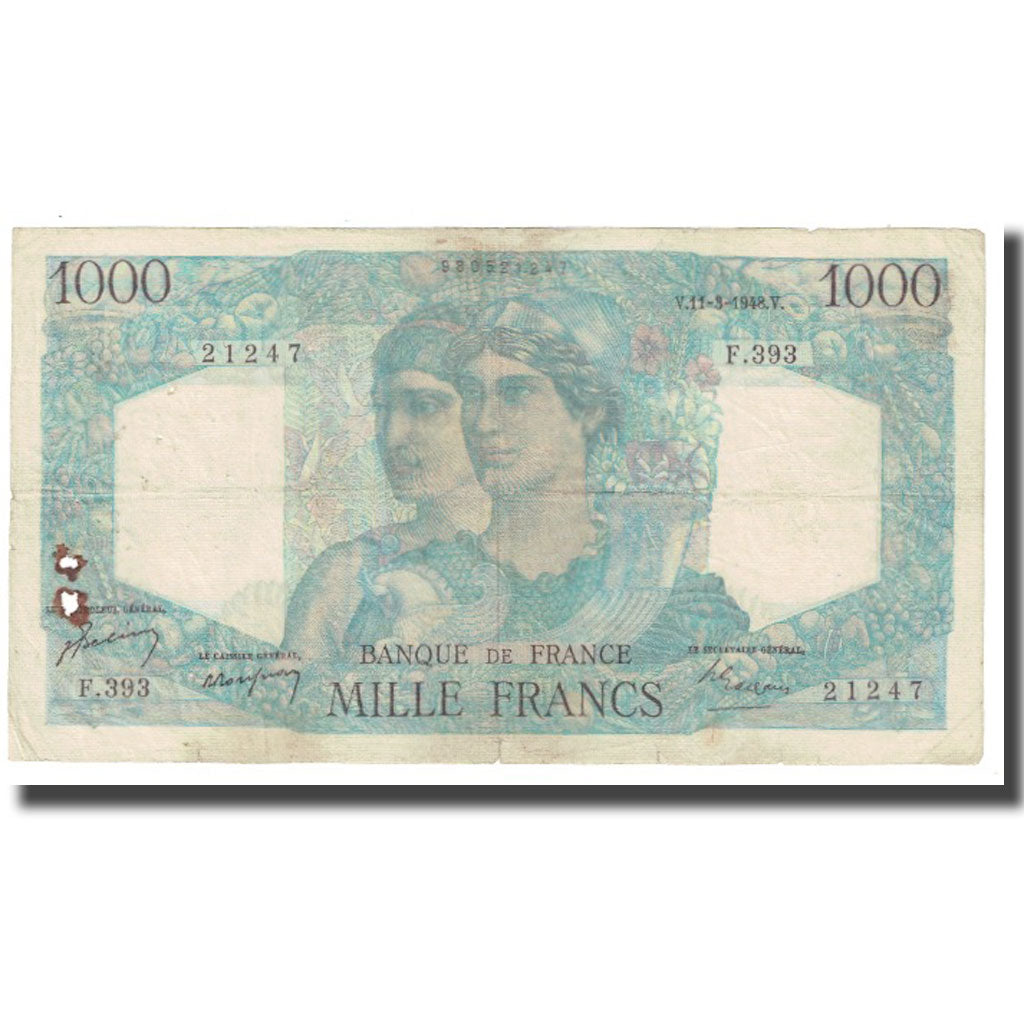 Francia, 1000 Francs, Minerve et Hercule, 1948, P. Rousseau and R. Favre-Gilly