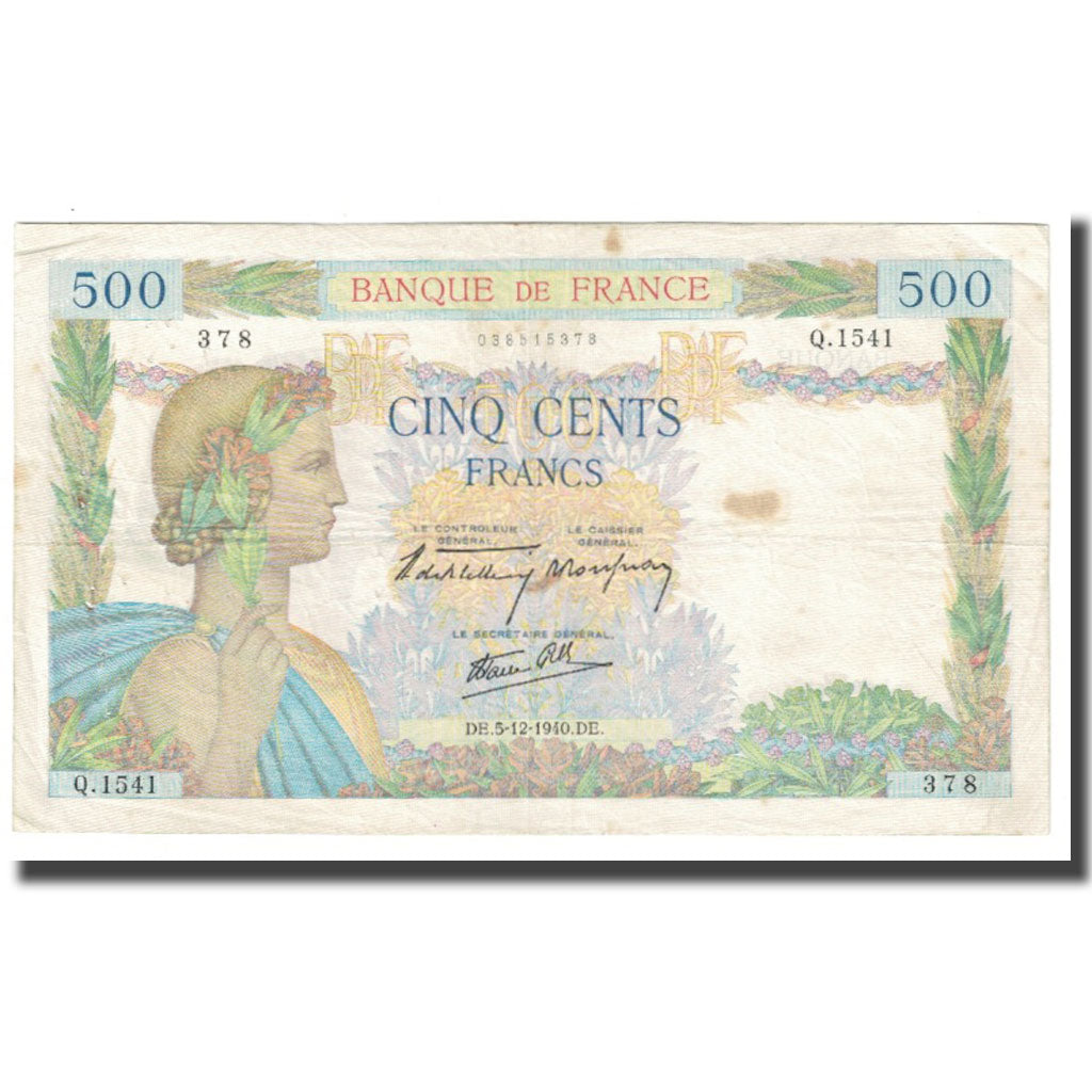 France, 500 Francs, La Paix, 1940, P. Rousseau and R. Favre-Gilly, 1940-12-05