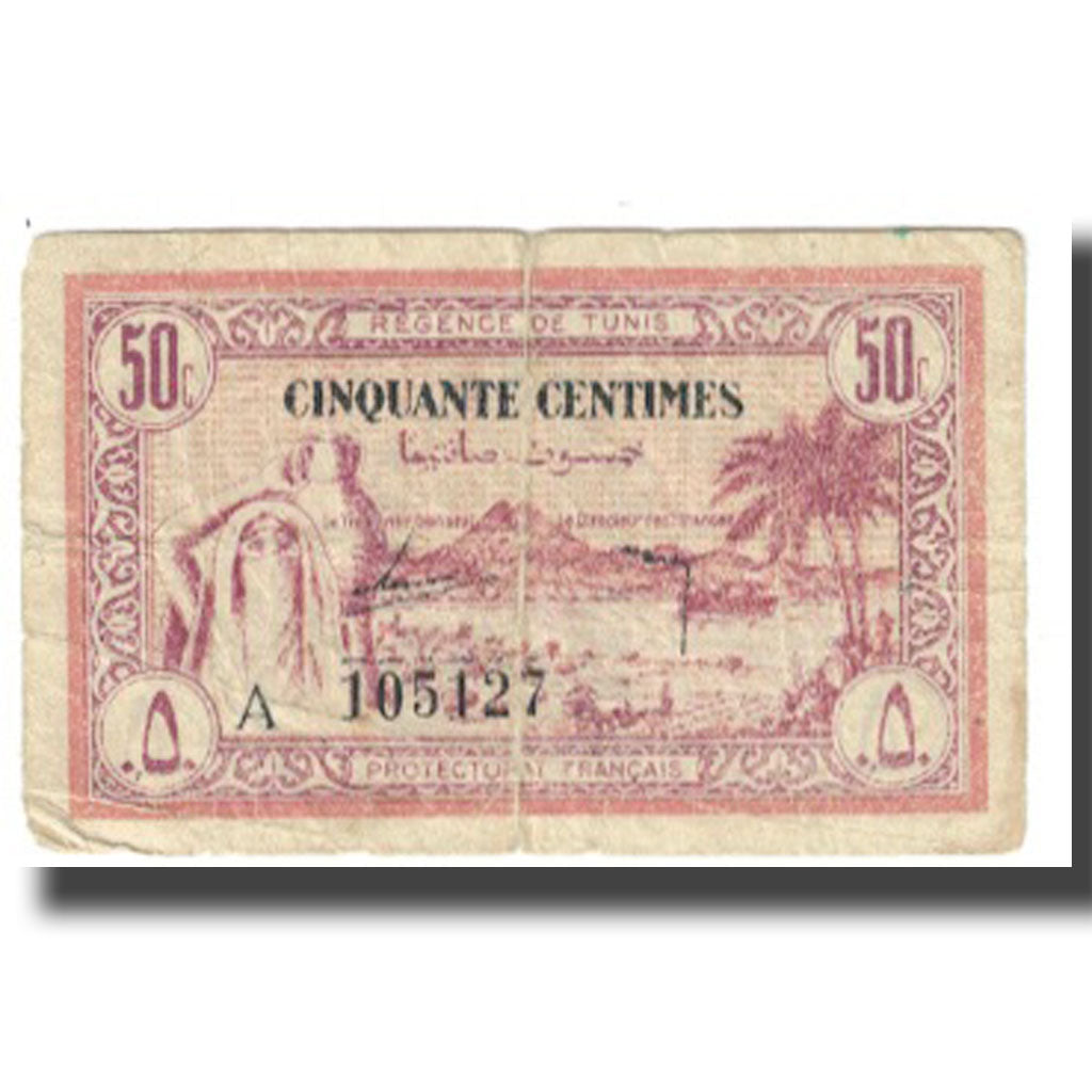 Biljet, Tunisië, 50 Centimes, KM:54, TTB