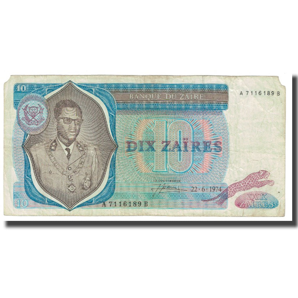 Billet, Zaïre, 10 Zaïres, 1974, 1974-06-22, KM:23a, TB