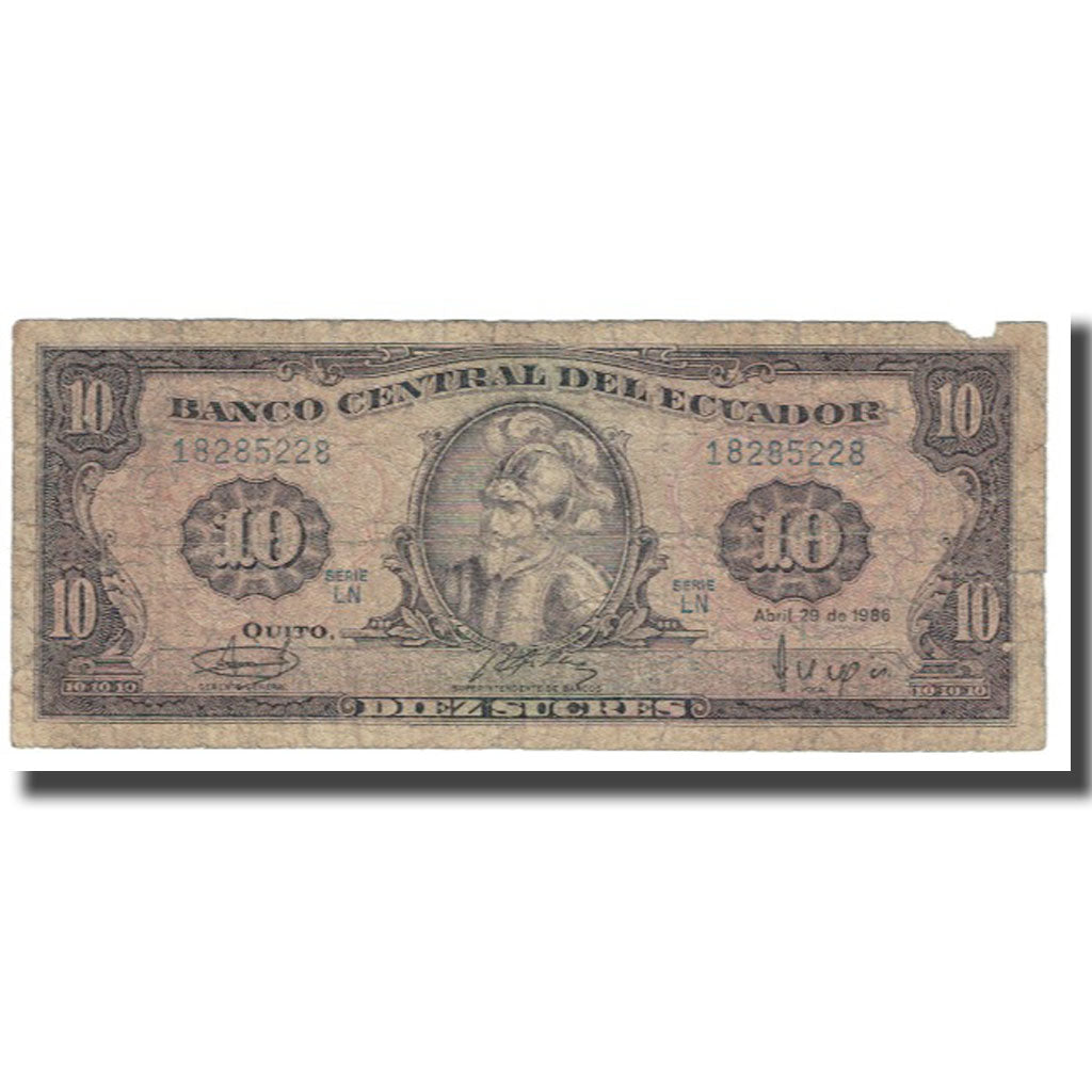 Banknot, Ekwador, 10 Sucres, 1986, 1986-04-29, KM:109, VF(20-25)