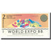 Nota, Austrália, 2 Dollars, 1988, 1988-10-30, UNC(65-70)