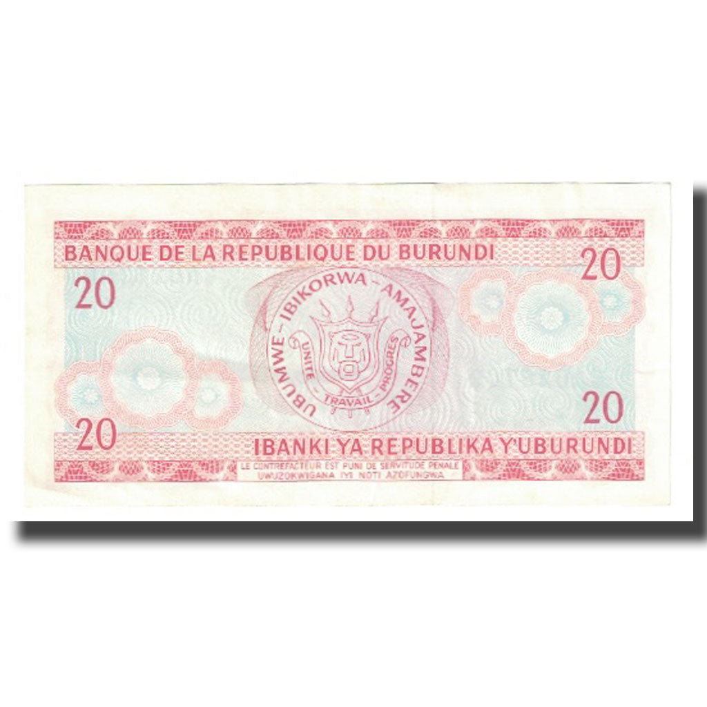 Nota, Burundi, 20 Francs, 1991, 1991-10-01, KM:27c, AU(55-58)