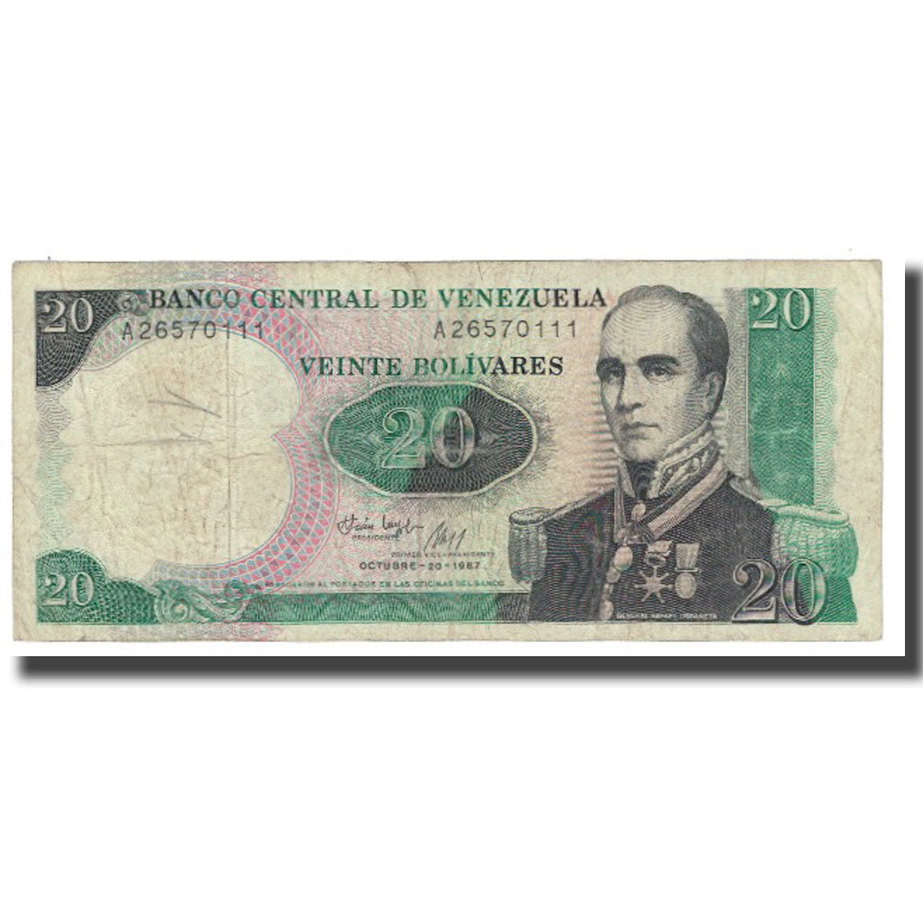 Banknote, Venezuela, 20 Bolivares, 1987, 1987-10-20, KM:71, VF(20-25)