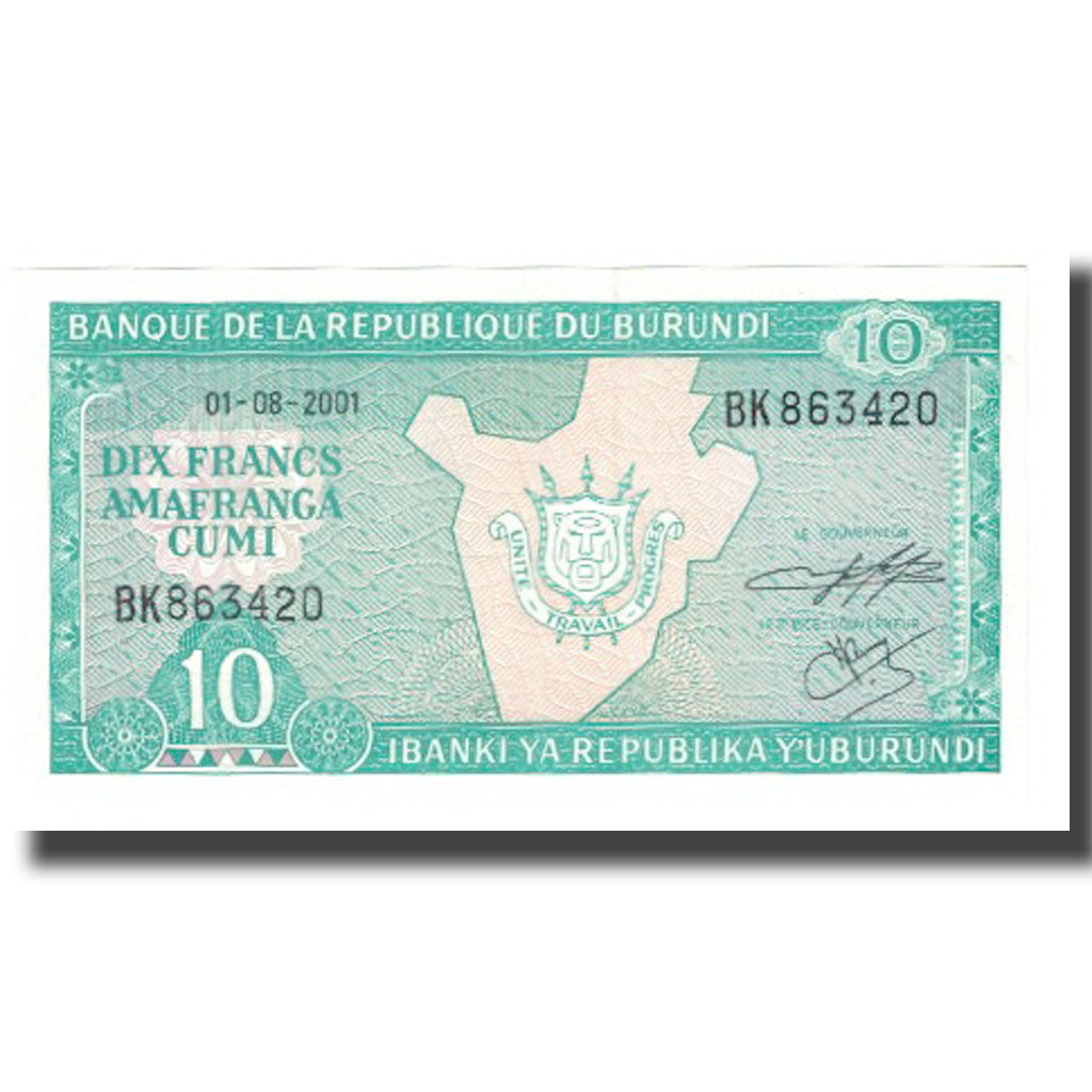 Billete, 10 Francs, 2001, Burundi, 2001-08-01, KM:33a, UNC