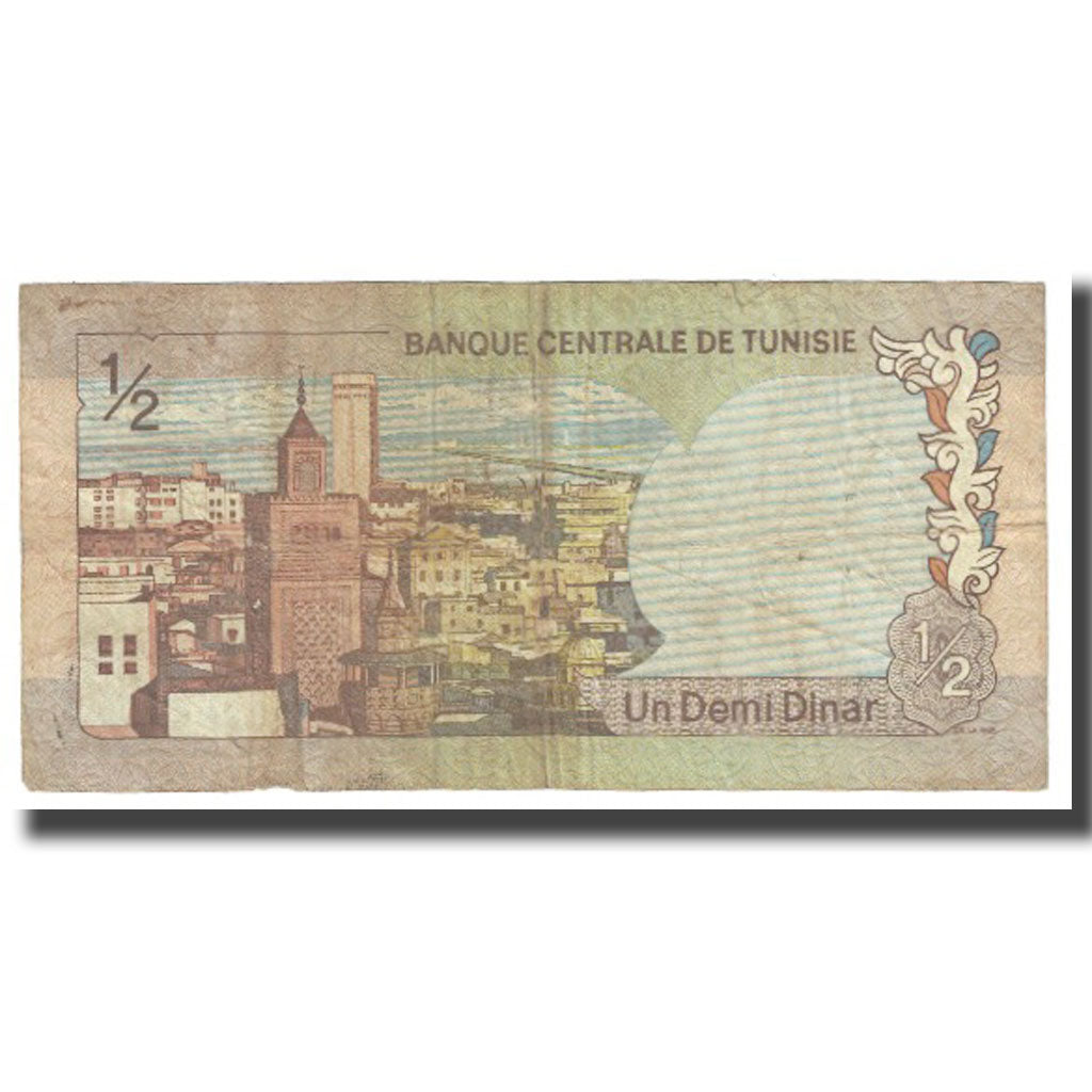Banknote, Tunisia, 1/2 Dinar, 1972, 1972-08-03, KM:66a, VF(20-25)