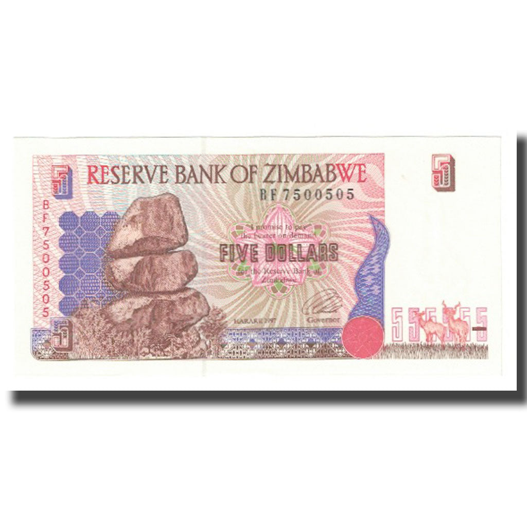 Banknote, Zimbabwe, 5 Dollars, 1997, KM:5a, UNC(65-70)
