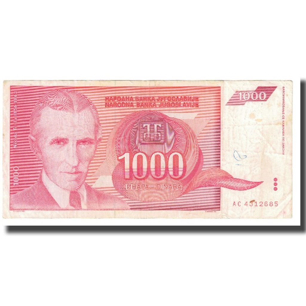 Billet, Yougoslavie, 1000 Dinara, 1992, KM:107, TB