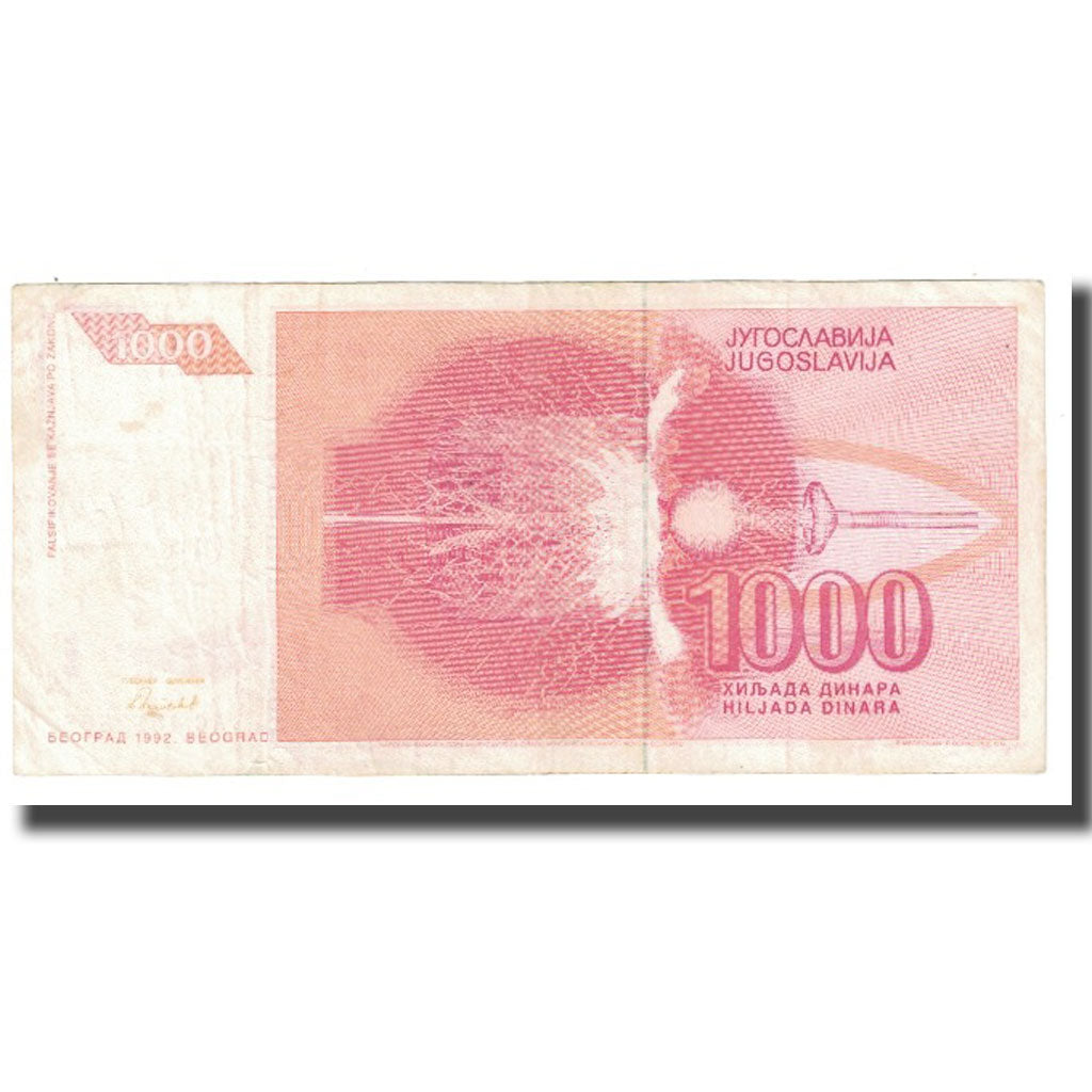 Billet, Yougoslavie, 1000 Dinara, 1992, KM:107, TB
