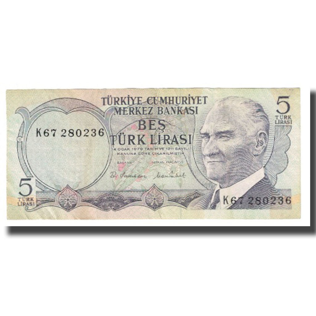 Geldschein, Türkei, 5 Lira, 1970, 1970-10-14, KM:179, SS