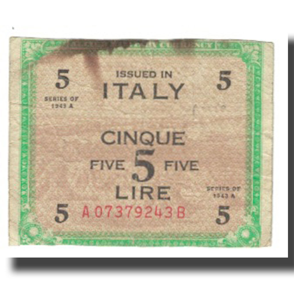 Banknot, Włochy, 5 Lire, 1943, VF(20-25)