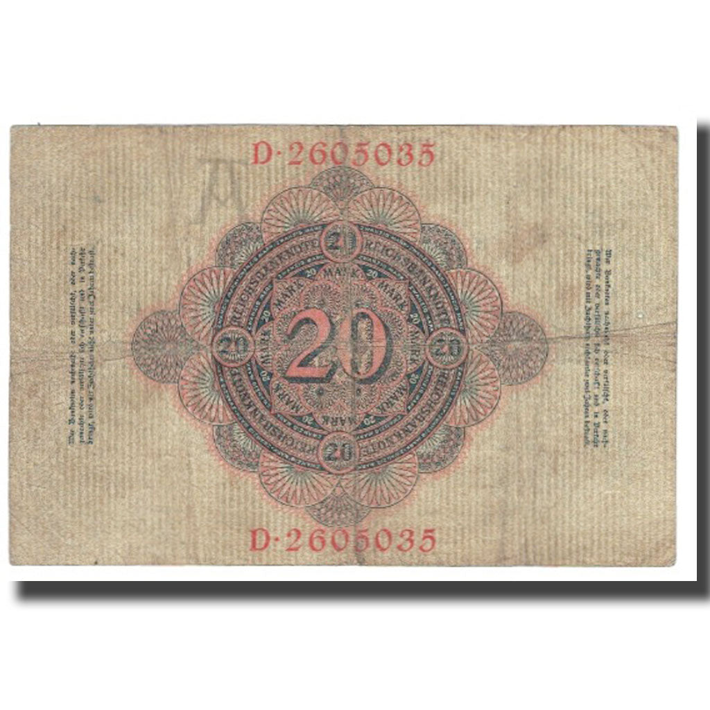 Banknote, Germany, 20 Mark, 1908, 1908-02-07, KM:31, VF(20-25)