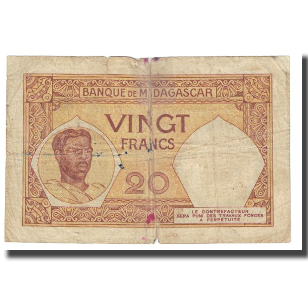 Billet, Madagascar, 20 Francs, KM:37, TB