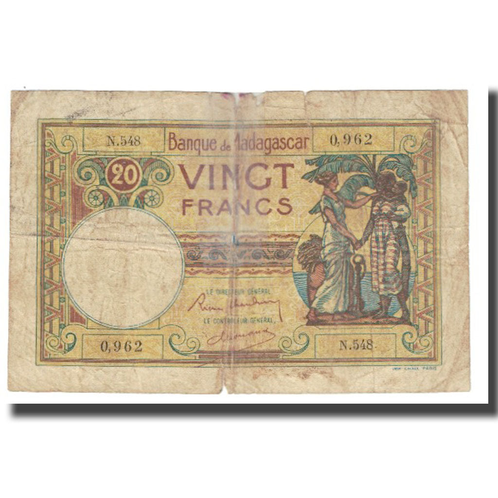 Billet, Madagascar, 20 Francs, KM:37, TB