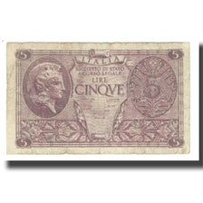Banconote, Italia, 5 Lire, 1944, KM:31b, MB