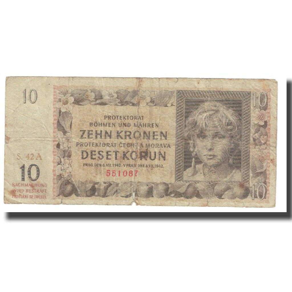 Billet, Bohemia and Moravia, 10 Korun, 1942, 1942-07-08, KM:8a, TB