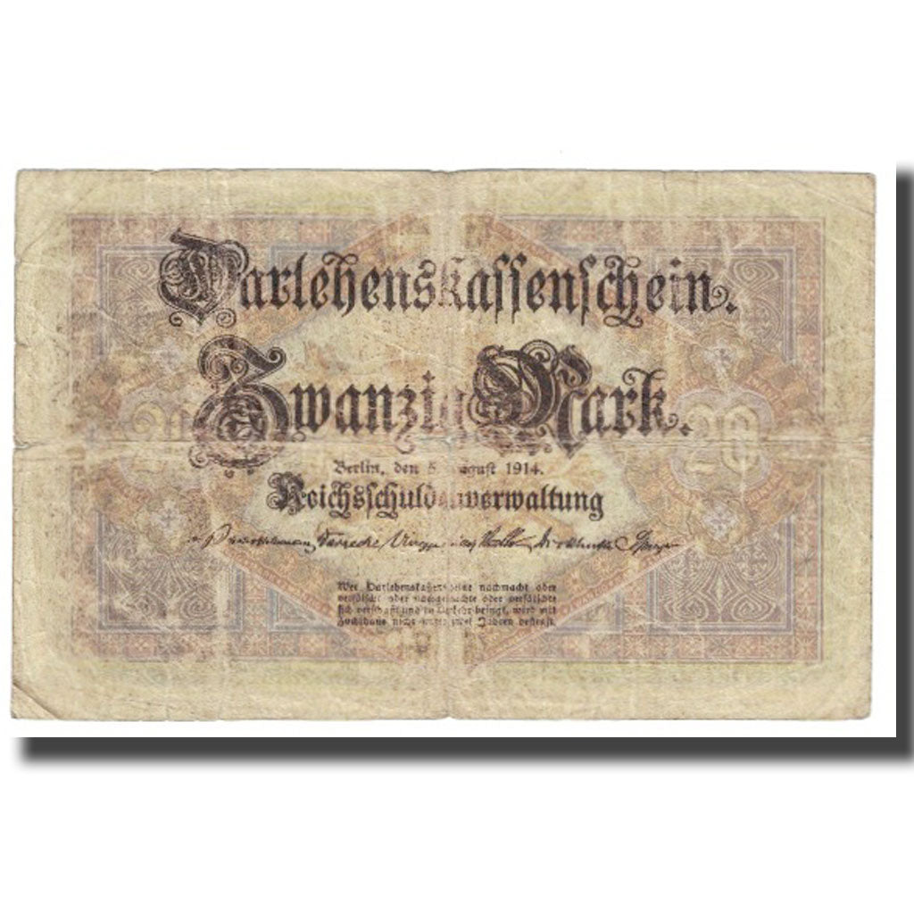Banknote, Germany, 20 Mark, 1914, 1914-08-05, KM:48a, VF(20-25)