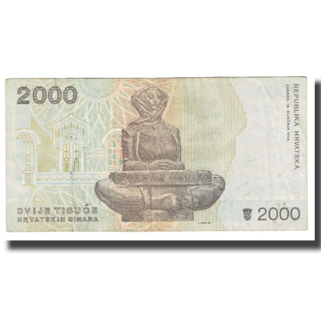 Banknote, Croatia, 2000 Dinara, 1992, 1992-01-15, KM:23a, VF(20-25)