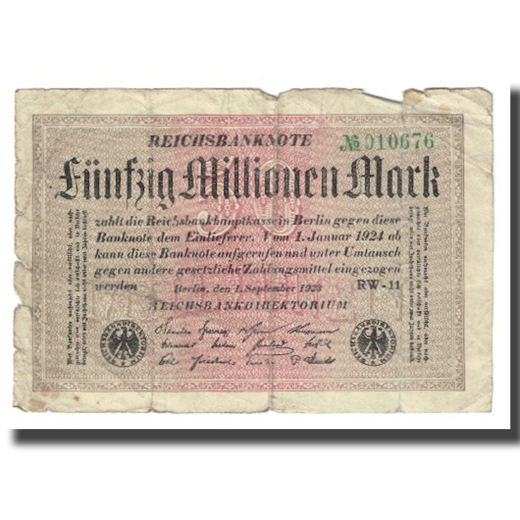 Banknote, Germany, 50 Millionen Mark, 1924, 1924-01-01, KM:109d, VF(20-25)