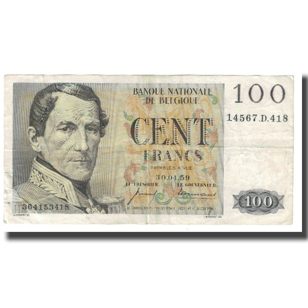 Banknote, Belgium, 100 Francs, 1959, 1959-04-30, KM:129b, EF(40-45)
