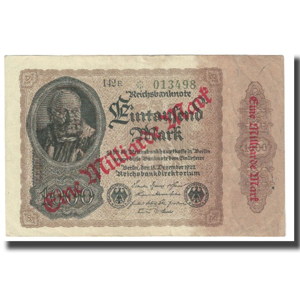 Banknote, Germany, 1 Milliarde Mark on 1000 Mark, 1922, 1922-12-15, KM:113a