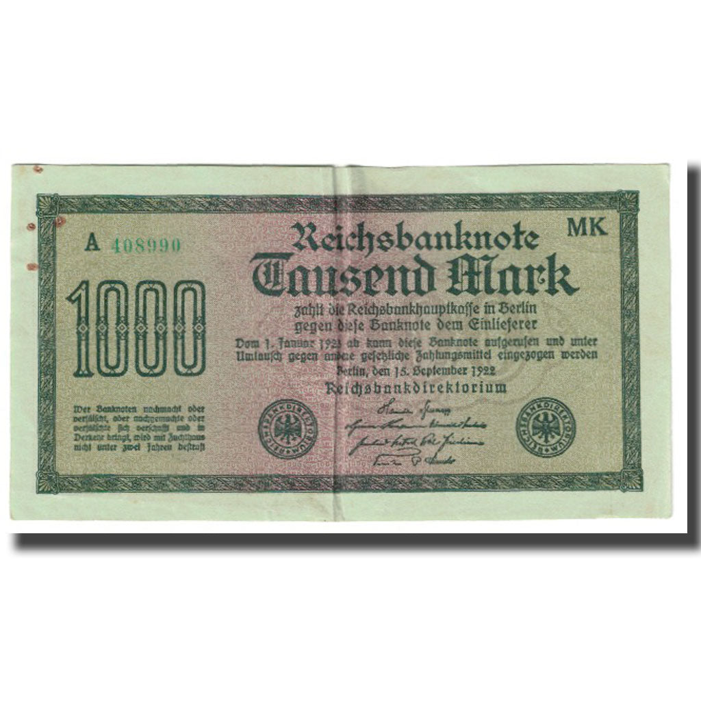 Nota, Alemanha, 1000 Mark, 1922, 1922-09-15, KM:76d, EF(40-45)