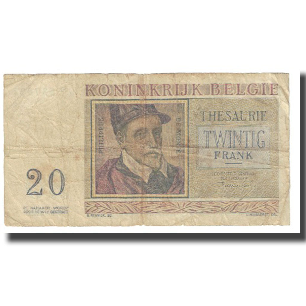 Billete, 20 Francs, 1956, Bélgica, 1956-04-03, KM:132a, BC