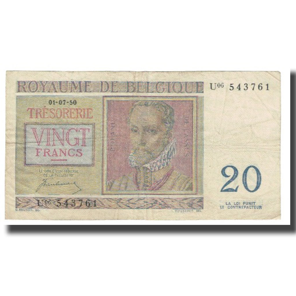 Banknote, Belgium, 20 Francs, 1950, 1950-07-01, KM:132b, VF(20-25)