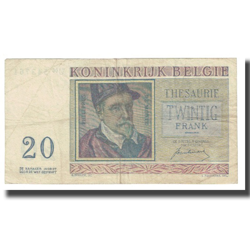 Banknote, Belgium, 20 Francs, 1950, 1950-07-01, KM:132b, VF(20-25)