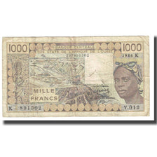 Banknote, West African States, 1000 Francs, KM:207Ba, VF(20-25)