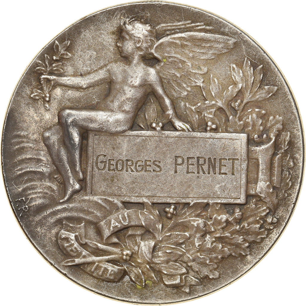 France, Medal, Art Nouveau, Au Mérite, Anges, EF(40-45), Silvered bronze