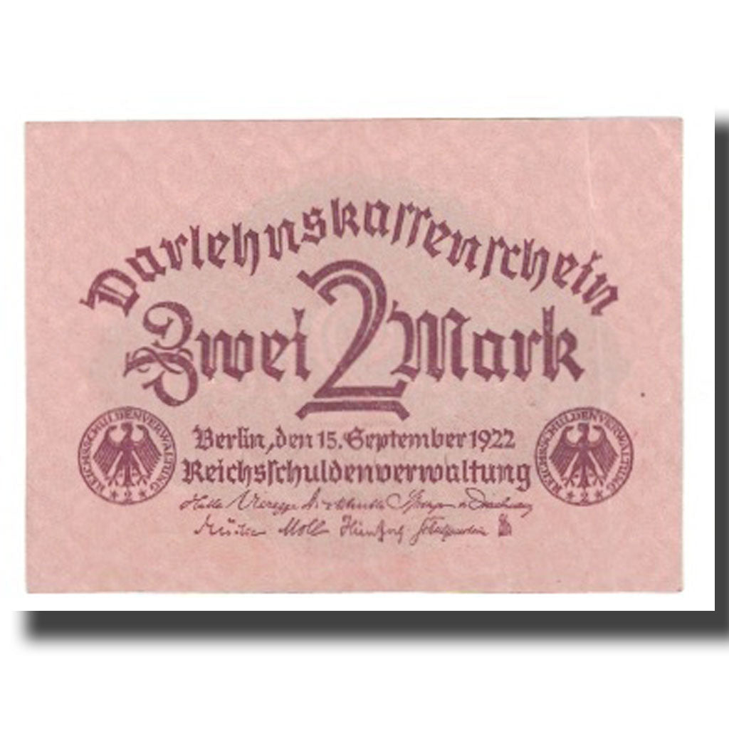 Banknot, Niemcy, 2 Mark, 1922, 1922-09-15, KM:62, UNC(63)