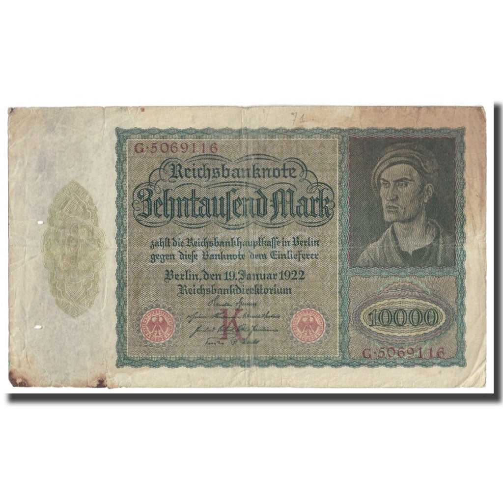 Banknote, Germany, 10,000 Mark, 1922, 1922-01-19, KM:70, VF(20-25)
