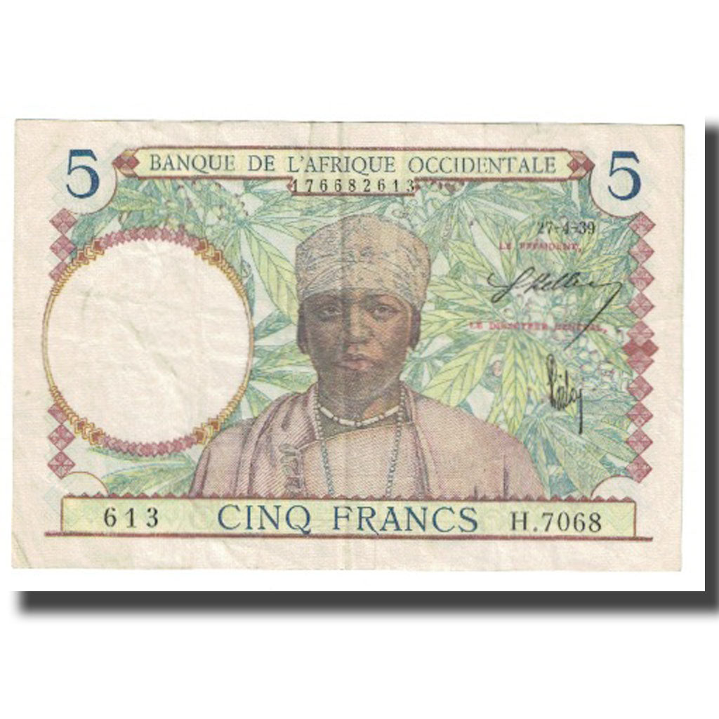 Billet, French West Africa, 5 Francs, 1939, 1939-04-27, KM:25, TTB