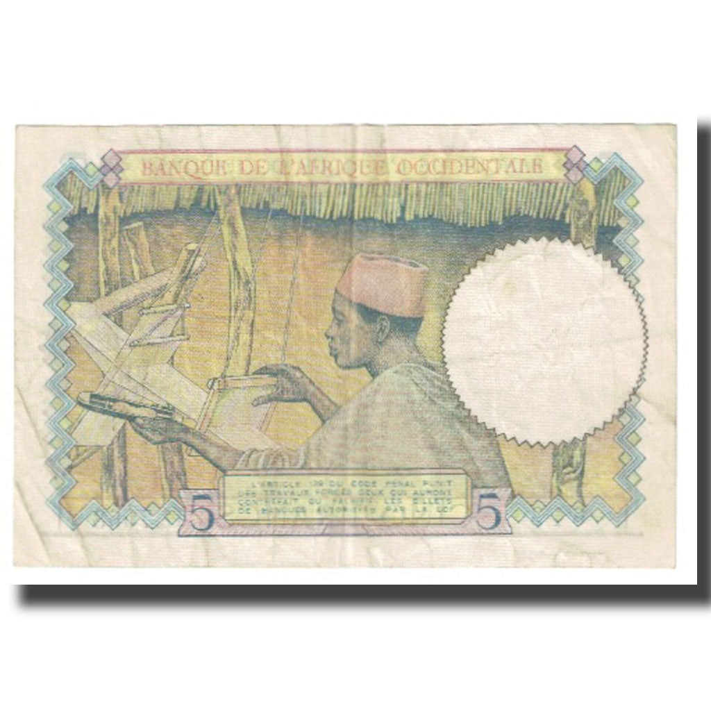 Billet, French West Africa, 5 Francs, 1939, 1939-04-27, KM:25, TTB