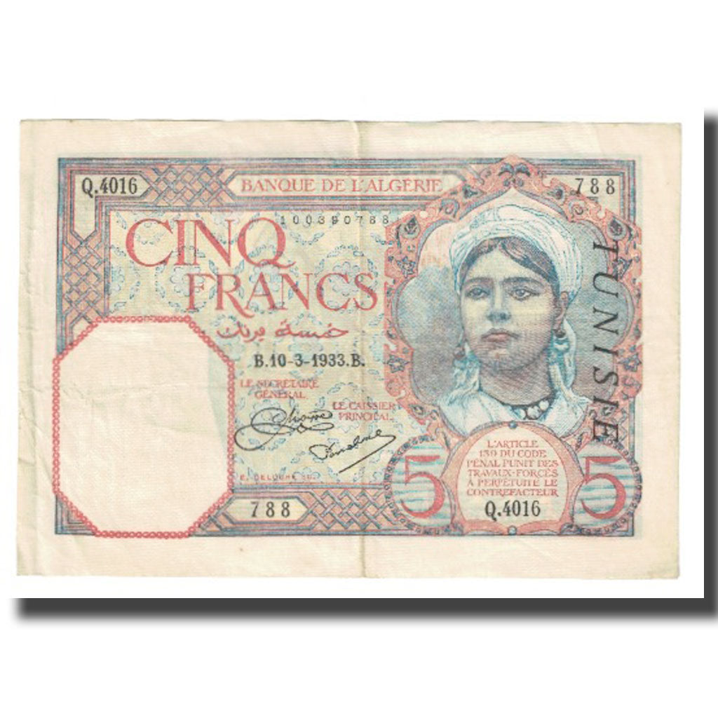 Banknote, Algeria, 5 Francs, 1933, 1933-03-10, KM:77a, EF(40-45)