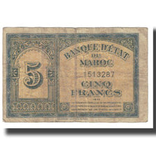 Banknote, Morocco, 5 Francs, 1943, 1943-08-01, KM:24, VF(20-25)