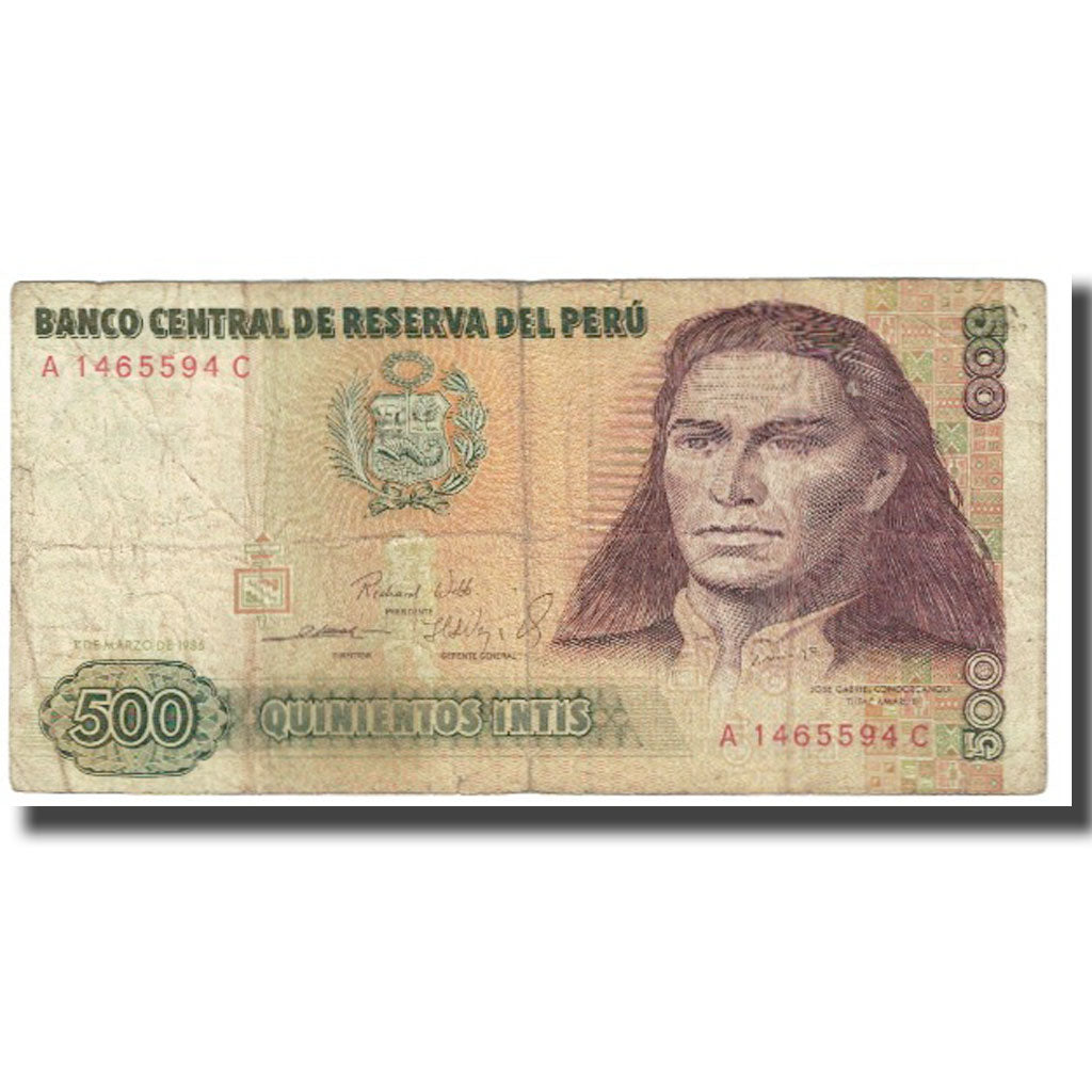 Banknote, Peru, 500 Intis, 1985, 1985-03-01, KM:134b, VF(20-25)