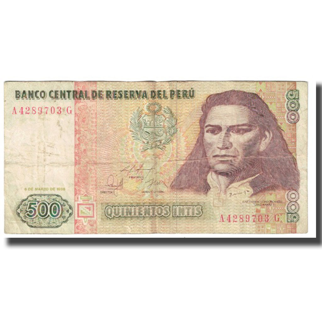 Banknote, Peru, 500 Intis, 1986, 1986-03-01, KM:134b, VF(20-25)