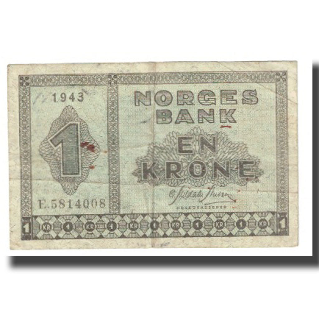 Banknot, Norwegia, 1 Krone, 1943, Undated, KM:15a, EF(40-45)