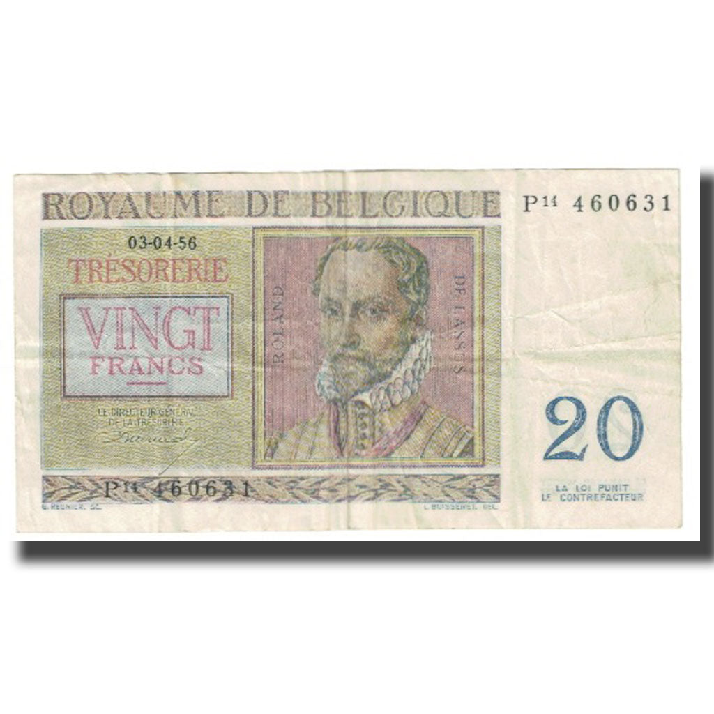 Banknote, Belgium, 20 Francs, 1956, 1956-04-03, KM:132b, EF(40-45)