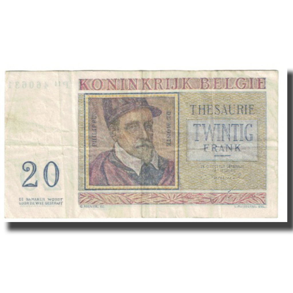 Banknote, Belgium, 20 Francs, 1956, 1956-04-03, KM:132b, EF(40-45)